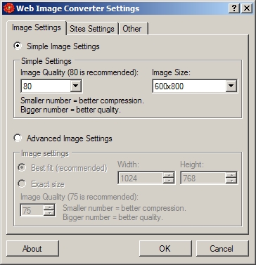 Web Image Converter Settings Dialog