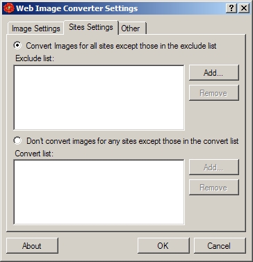 Web Image Converter Sites Settings