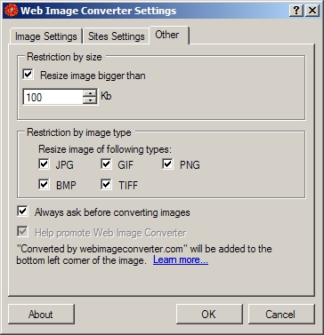 Web Image Converter - Settings Dialog- Other tab